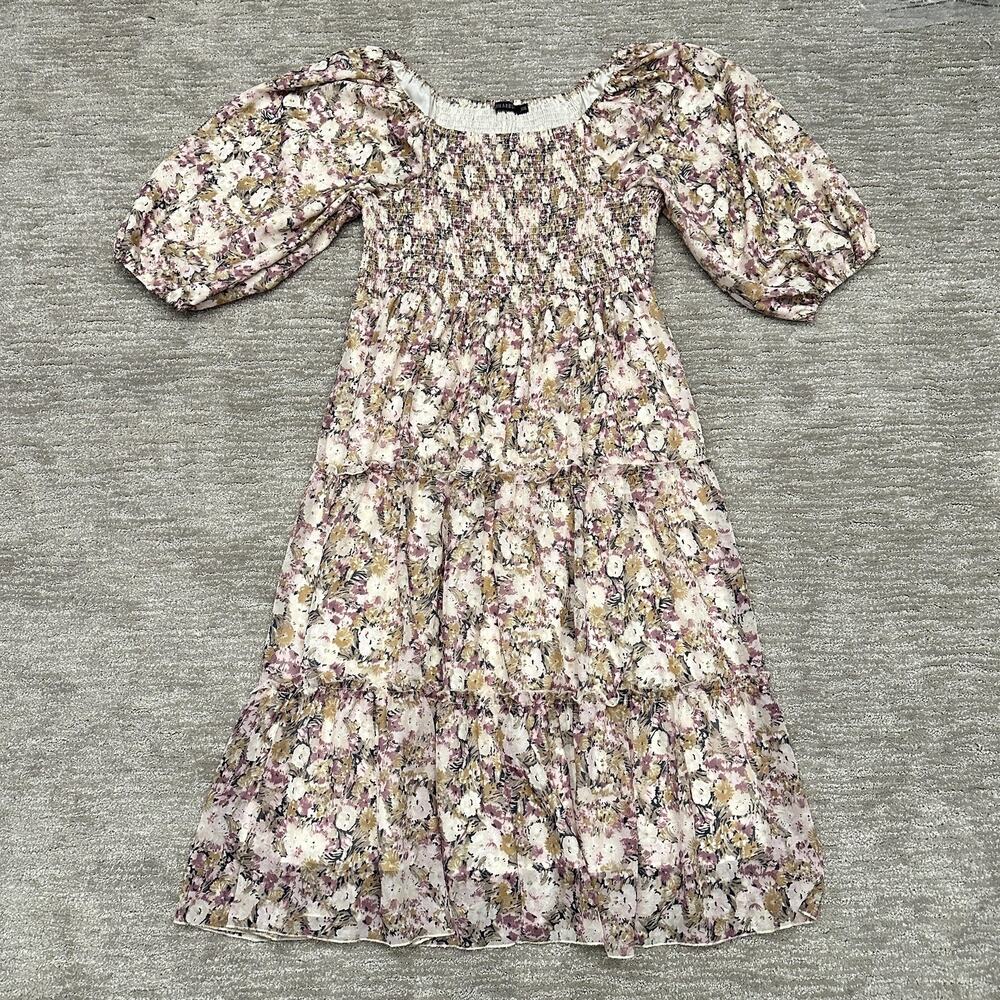 Mikarose Dress Womens 2XL Purple Floral Smocked Square Neck Midi Boho Sundress